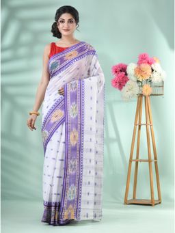 DESH BIDESH - Women Purple Pure Cotton Floral Saree with Unstitched Blouse