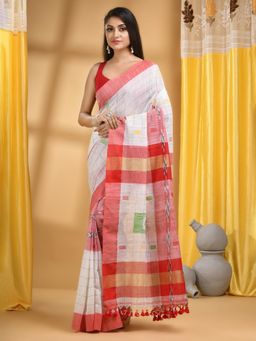 DESH BIDESH - Women Red Pure Cotton Geometric Saree with Unstitched Blouse