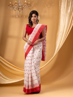 DESH BIDESH - Women Red Pure Cotton Floral Saree without Blouse