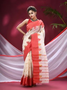 DESH BIDESH - Women Red Pure Cotton Woven Saree without Blouse