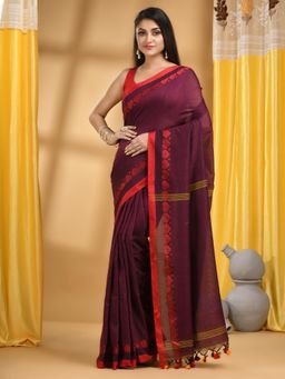 DESH BIDESH - Women Purple Cotton Woven Saree with Unstitched Blouse