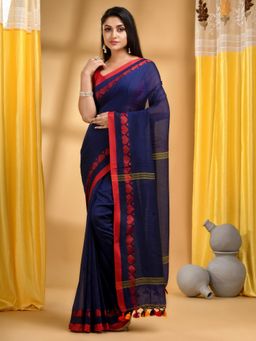 DESH BIDESH - Women Blue Cotton Woven Saree with Unstitched Blouse