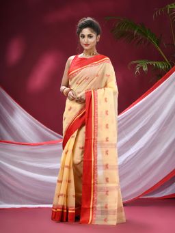 DESH BIDESH - Women Cream Pure Cotton Paisley Saree without Blouse