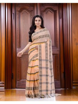 DESH BIDESH - Women Cream Pure Cotton Floral Saree with Unstitched Blouse