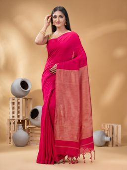 DESH BIDESH - Women Pink Cotton Solid Saree without Blouse