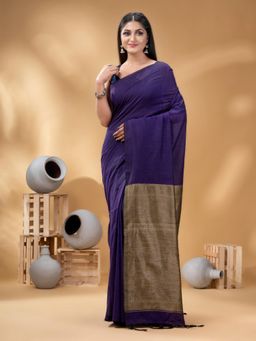 DESH BIDESH - Women Purple Cotton Solid Saree without Blouse