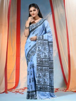 DESH BIDESH - Women Blue Pure Cotton Printed Saree without Blouse