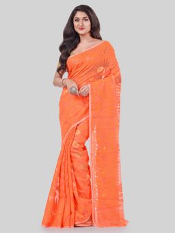 DESH BIDESH - Women Orange Pure Cotton Floral Saree without Blouse