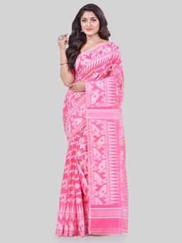 DESH BIDESH - Women Pink Pure Cotton Self Design Saree without Blouse
