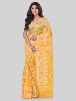DESH BIDESH - Women Yellow Pure Cotton Self Design Saree without Blouse