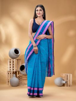 DESH BIDESH - Women Blue Pure Cotton Floral Saree without Blouse