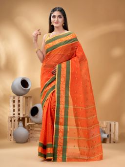 DESH BIDESH - Women Orange Pure Cotton Floral Saree without Blouse