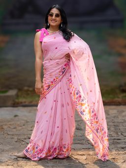 I LOVE SAREES - Women Pink Chiffon Self Design Saree without Blouse