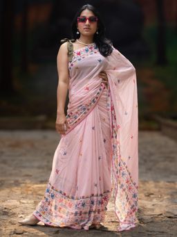 I LOVE SAREES - Women Pink Chiffon Self Design Saree without Blouse