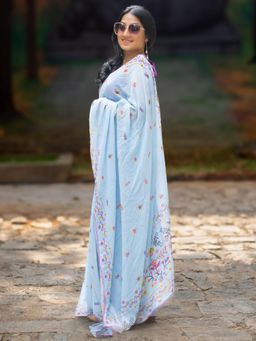 I LOVE SAREES - Women Blue Chiffon Self Design Saree without Blouse