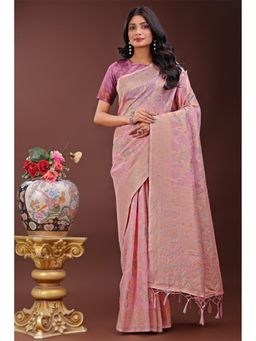 Mysilklove - Women Lavender Cotton Linen Floral Saree without Blouse