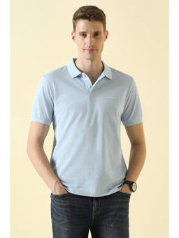 Allen Solly - Men Light Blue Textured Polo T-Shirt
