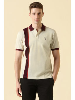 Allen Solly - Men Cream Patterned Polo T-Shirt