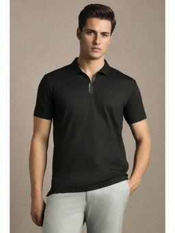Louis Philippe - Men Black Textured Polo T-Shirt