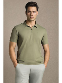 Louis Philippe - Men Olive Textured Polo T-Shirt