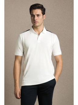 Louis Philippe - Men White Stripe Polo T-Shirt
