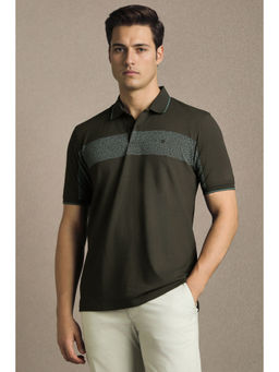 Louis Philippe - Men Olive Patterned Polo T-Shirt