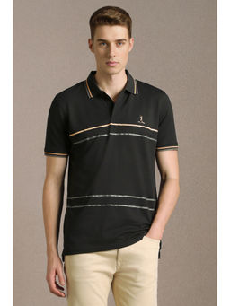 Louis Philippe - Men Black Stripe Polo T-Shirt