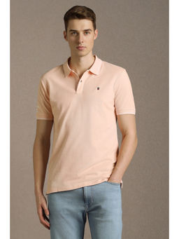 Louis Philippe - Men Peach Textured Polo T-Shirt