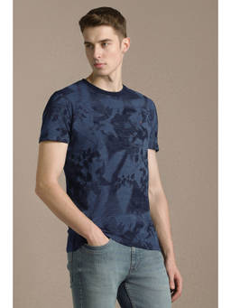 Louis Philippe - Men Navy Blue Printed Crew Neck T-Shirt