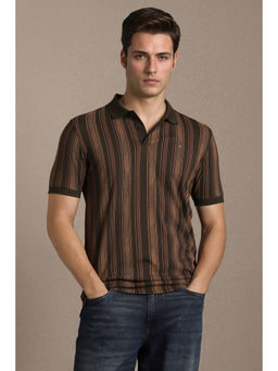Louis Philippe - Men Brown Stripe Polo T-Shirt