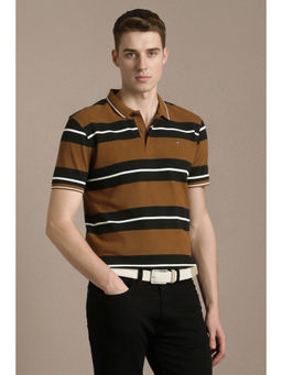 Louis Philippe - Men Brown Stripe Polo T-Shirt
