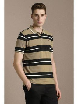 Louis Philippe - Men Black Stripe Polo T-Shirt