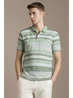 Louis Philippe - Men Green Stripe Polo T-Shirt