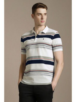 Louis Philippe - Men White Stripe Polo T-Shirt