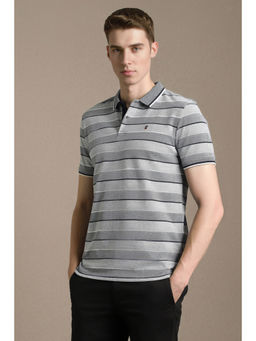 Louis Philippe - Men Grey Stripe Polo T-Shirt
