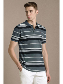 Louis Philippe - Men Grey Stripe Polo T-Shirt