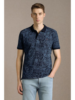 Louis Philippe - Men Navy Print Polo T-Shirt