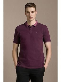 Louis Philippe - Men Purple Textured Polo T-Shirt