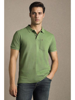 Louis Philippe - Men Green Textured Polo T-Shirt