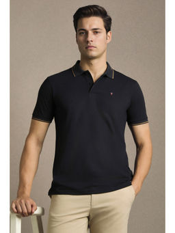 Louis Philippe - Men Navy Textured Polo T-Shirt