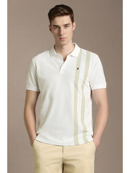 Louis Philippe - Men White Stripe Polo T-Shirt