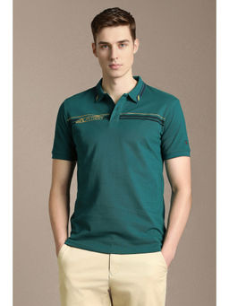 Louis Philippe - Men Green Stripe Polo T-Shirt