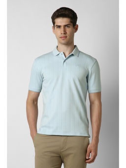Peter England - Men Light Blue Stripe Polo T-Shirt