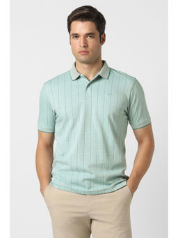 Peter England - Men Aqua Stripe Polo T-Shirt