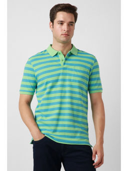 Peter England - Men Green Stripe Polo T-Shirt