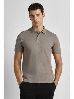 Van Heusen - Men Taupe Textured Polo T-Shirt