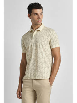 Van Heusen - Men Beige Floral Print Polo T-Shirt