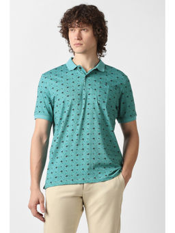 Van Heusen - Men Teal Printed Polo T-Shirt