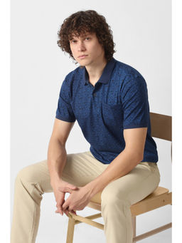 Van Heusen - Men Navy Blue Printed Polo T-Shirt