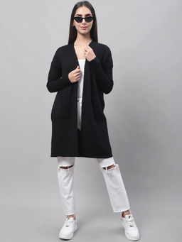 NOBARR - Women Polyester Full Sleeve Front Open Black Shrug